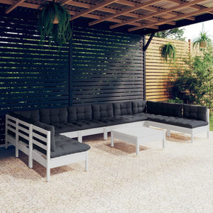 vidaXL 11-piece Garden Lounge Set with Cushions White Solid Pine Wood