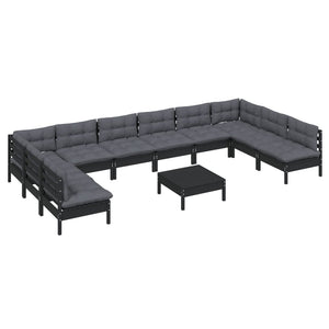 vidaXL 11-piece Garden Lounge Set with Cushions Black Solid Pine Wood