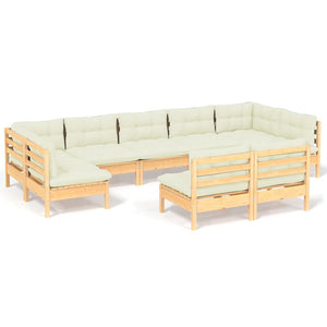 vidaXL 9-piece Garden Lounge Set with Cream Cushions Solid Pine Wood