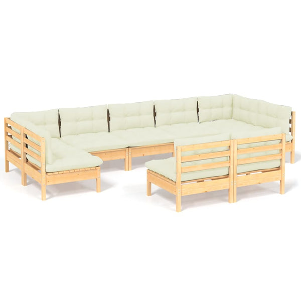 vidaXL 9-piece Garden Lounge Set with Cream Cushions Solid Pine Wood