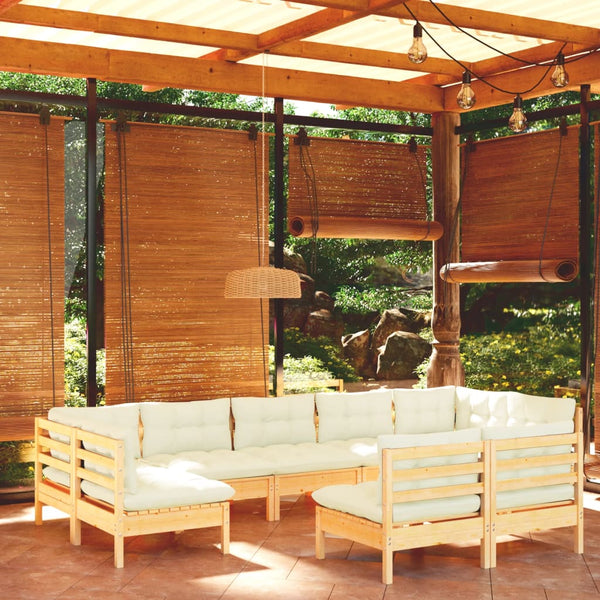 vidaXL 9-piece Garden Lounge Set with Cream Cushions Solid Pine Wood