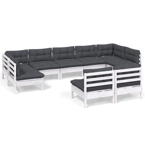 vidaXL 9-piece Garden Lounge Set with Cushions White Solid Pine Wood