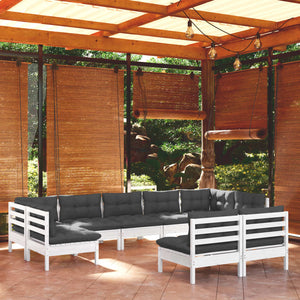vidaXL 9-piece Garden Lounge Set with Cushions White Solid Pine Wood