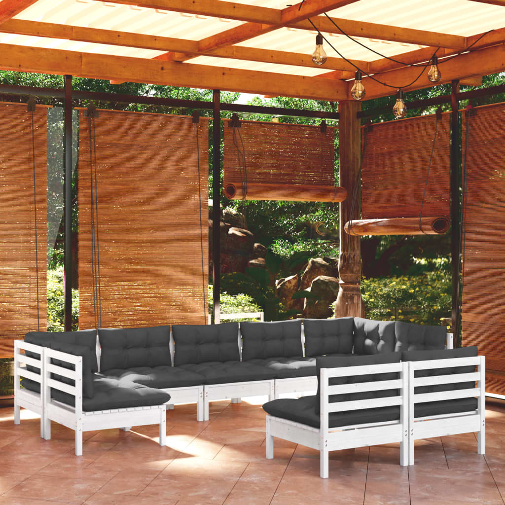 vidaXL 9-piece Garden Lounge Set with Cushions White Solid Pine Wood
