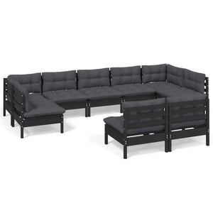 vidaXL 9-piece Garden Lounge Set with Cushions Black Solid Pine Wood