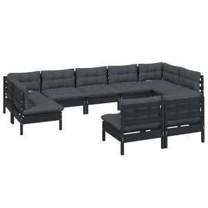 vidaXL 9-piece Garden Lounge Set with Cushions Black Solid Pine Wood