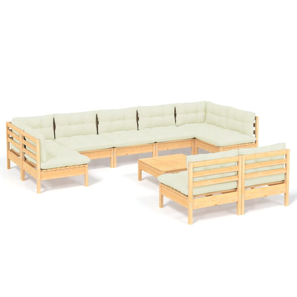 vidaXL 10-piece Garden Lounge Set with Cream Cushions Solid Pine Wood