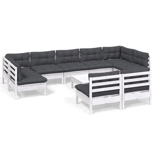 vidaXL 10-Piece Garden Lounge Set with Cushions White Solid Pine Wood