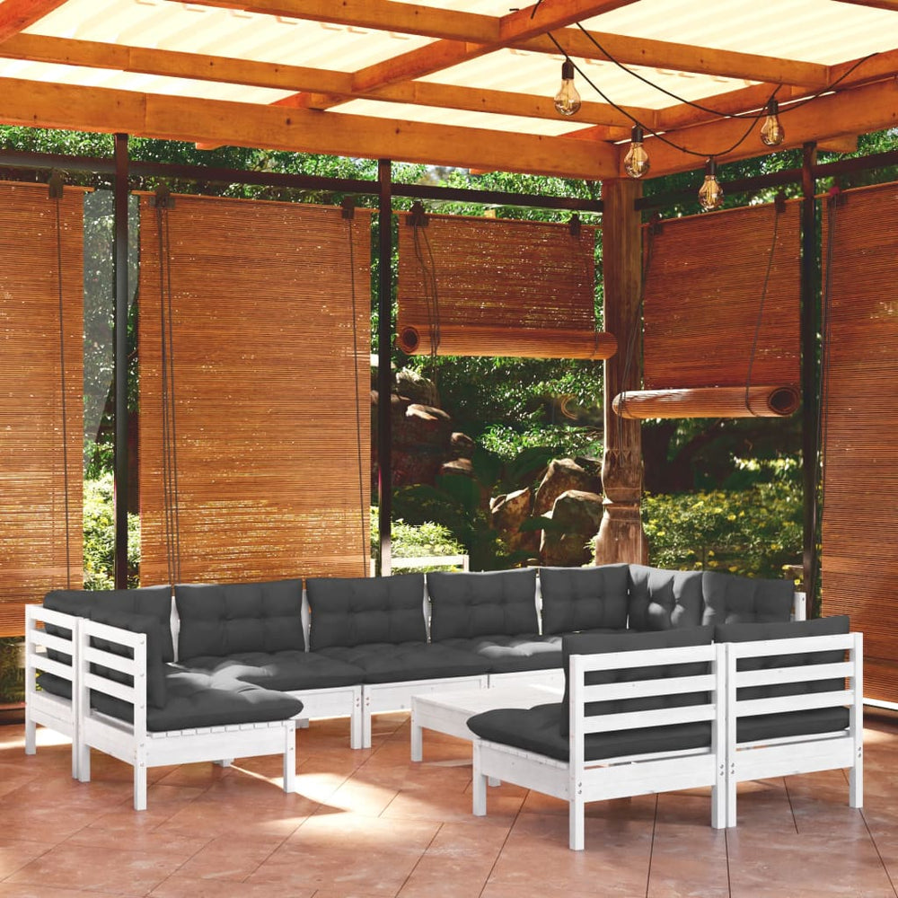 vidaXL 10-Piece Garden Lounge Set with Cushions White Solid Pine Wood