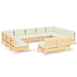 vidaXL 11-Piece Garden Lounge Set with Cream Cushions Solid Pine Wood