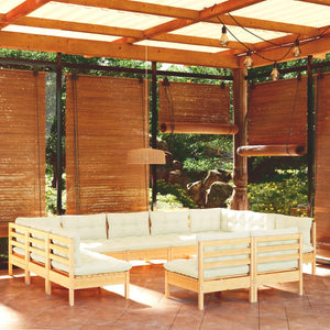 vidaXL 11-Piece Garden Lounge Set with Cream Cushions Solid Pine Wood