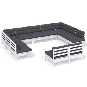 vidaXL 11-piece Garden Lounge Set with Cushions White Solid Pine Wood
