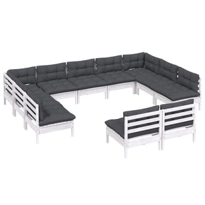 vidaXL 11-piece Garden Lounge Set with Cushions White Solid Pine Wood