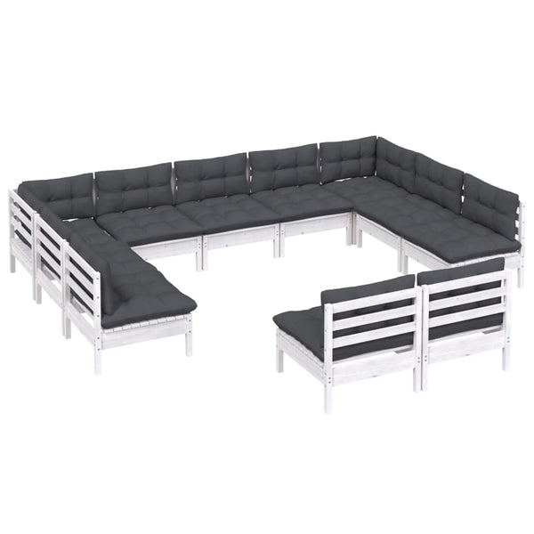 vidaXL 11-piece Garden Lounge Set with Cushions White Solid Pine Wood