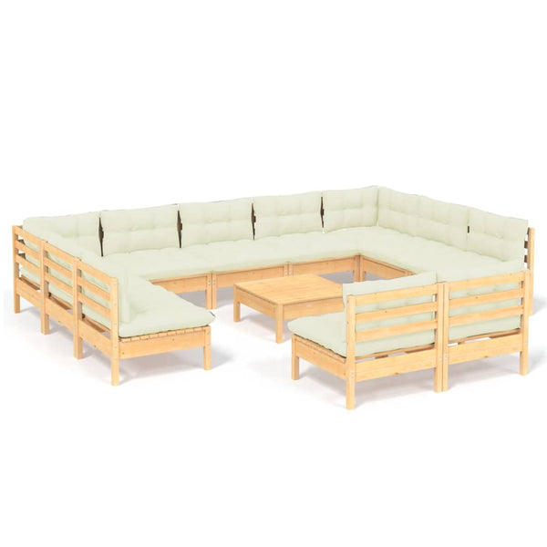 vidaXL 12-piece Garden Lounge Set with Cream Cushions Solid Pine Wood