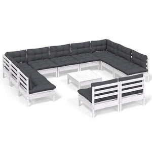 vidaXL 12-piece Garden Lounge Set with Cushions White Solid Pine Wood