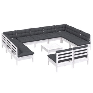 vidaXL 12-piece Garden Lounge Set with Cushions White Solid Pine Wood