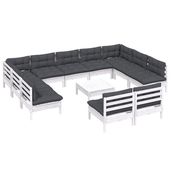vidaXL 12-piece Garden Lounge Set with Cushions White Solid Pine Wood