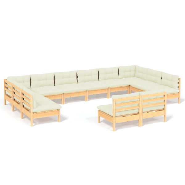 vidaXL 12-piece Garden Lounge Set with Cream Cushions Solid Pine Wood