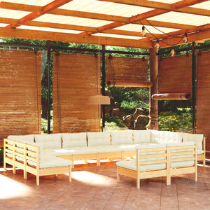 vidaXL 12-piece Garden Lounge Set with Cream Cushions Solid Pine Wood