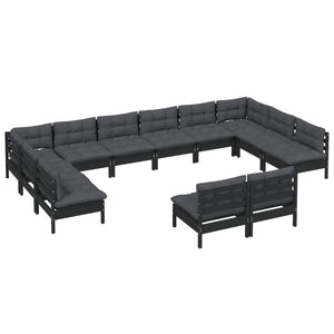vidaXL 12-Piece Garden Lounge Set with Cushions Black Solid Pine Wood