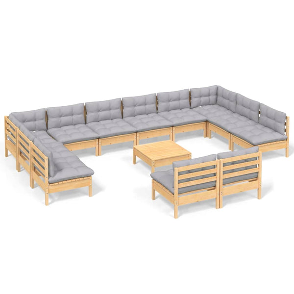 vidaXL 13-Piece Garden Lounge Set with Grey Cushions Solid Pine Wood
