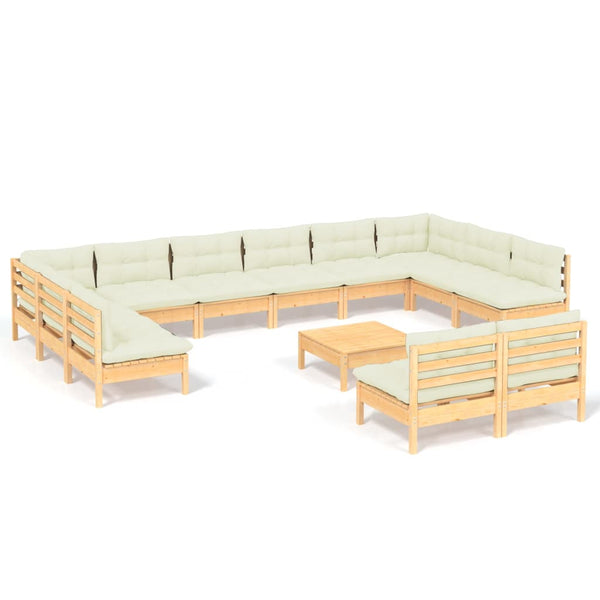 vidaXL 13-Piece Garden Lounge Set with Cream Cushions Solid Pine Wood