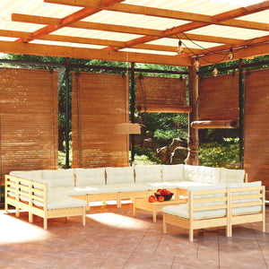 vidaXL 13-Piece Garden Lounge Set with Cream Cushions Solid Pine Wood