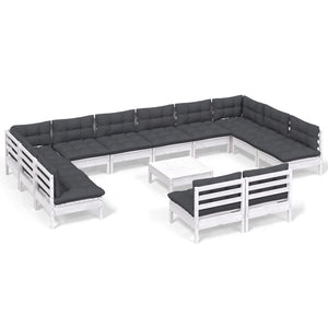 vidaXL 13-piece Garden Lounge Set with Cushions White Solid Pine Wood