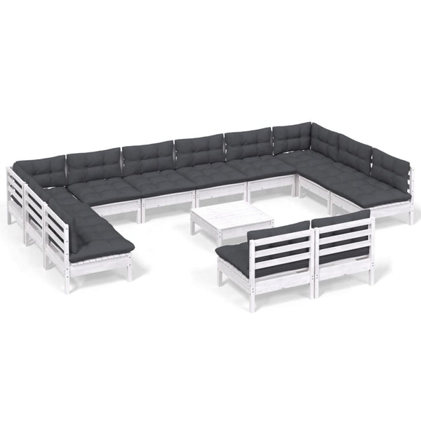 vidaXL 13-piece Garden Lounge Set with Cushions White Solid Pine Wood