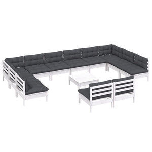 vidaXL 13-piece Garden Lounge Set with Cushions White Solid Pine Wood