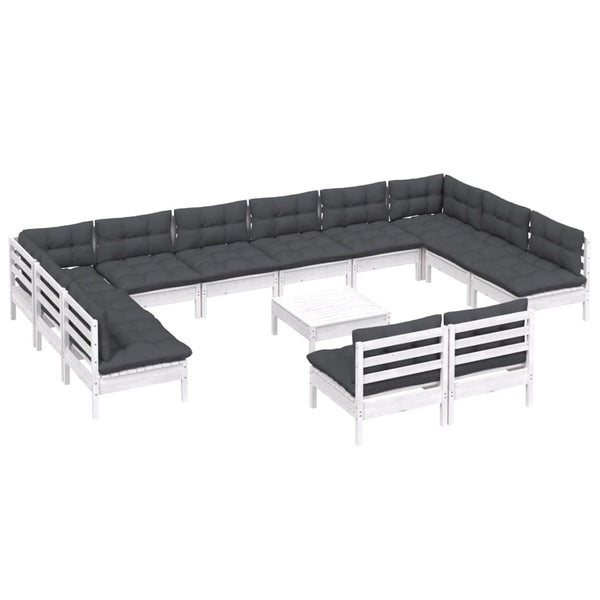 vidaXL 13-piece Garden Lounge Set with Cushions White Solid Pine Wood