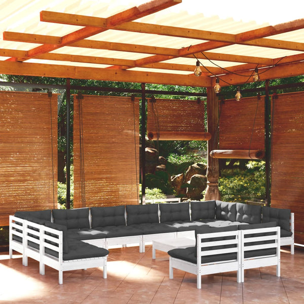 vidaXL 13-piece Garden Lounge Set with Cushions White Solid Pine Wood