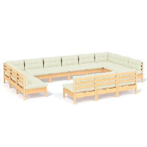 vidaXL 13-Piece Garden Lounge Set with Cream Cushions Solid Pine Wood