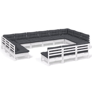 vidaXL 13-piece Garden Lounge Set with Cushions White Solid Pine Wood