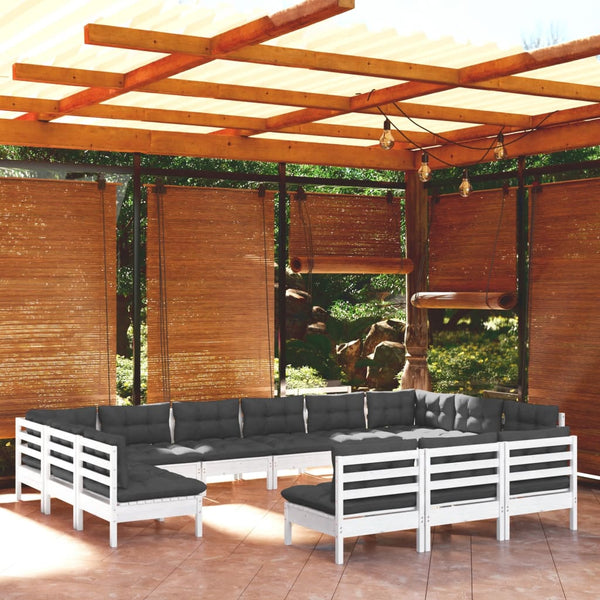 vidaXL 13-piece Garden Lounge Set with Cushions White Solid Pine Wood