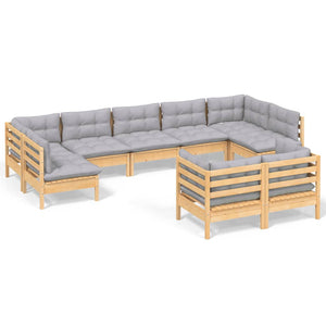 vidaXL 9-piece Garden Lounge Set with Grey Cushions Solid Pine Wood