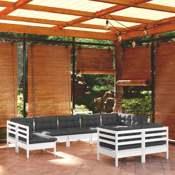 vidaXL 9-piece Garden Lounge Set with Cushions White Solid Pine Wood