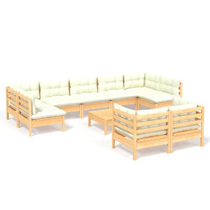 vidaXL 10-piece Garden Lounge Set with Cream Cushions Solid Pine Wood