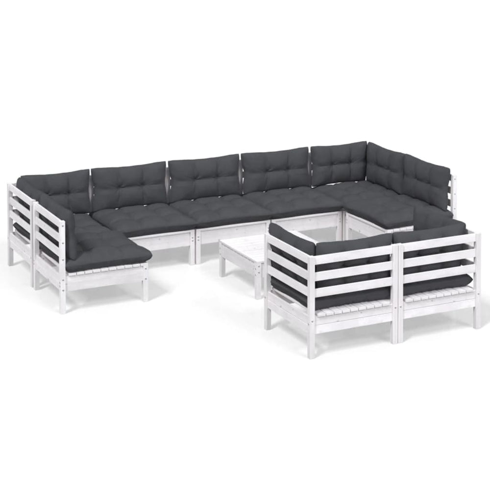 vidaXL 10-Piece Garden Lounge Set with Cushions White Solid Pine Wood