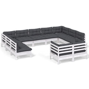 vidaXL 11-piece Garden Lounge Set with Cushions White Solid Pine Wood