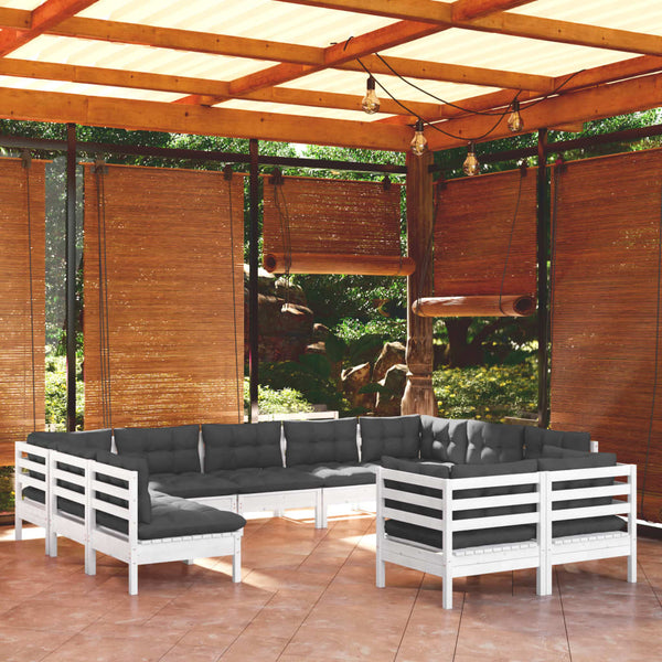 vidaXL 11-piece Garden Lounge Set with Cushions White Solid Pine Wood