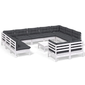 vidaXL 12-piece Garden Lounge Set with Cushions White Solid Pine Wood