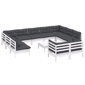 vidaXL 12-piece Garden Lounge Set with Cushions White Solid Pine Wood