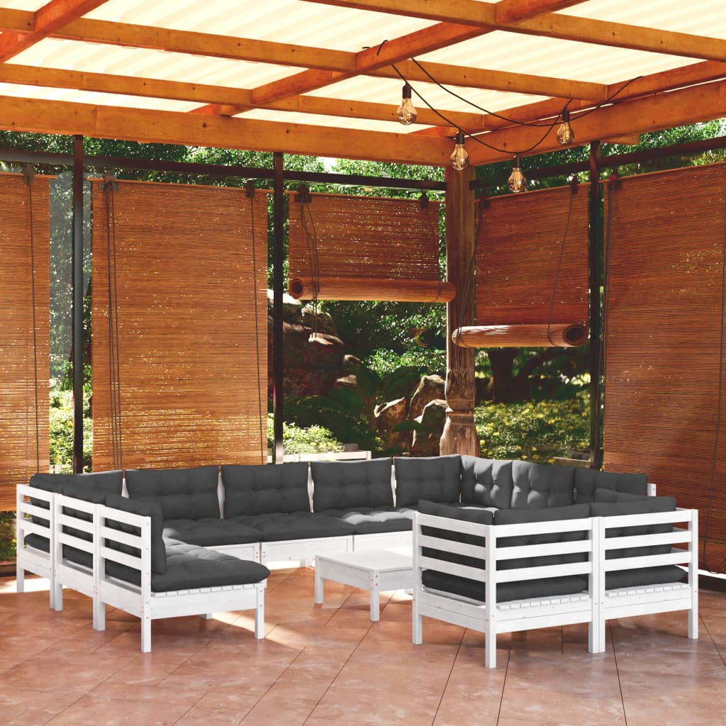 vidaXL 12-piece Garden Lounge Set with Cushions White Solid Pine Wood