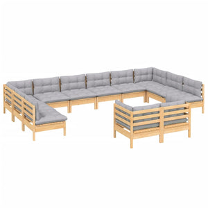 vidaXL 12-Piece Outdoor Lounge Set with Gray Cushions Solid Pine Wood