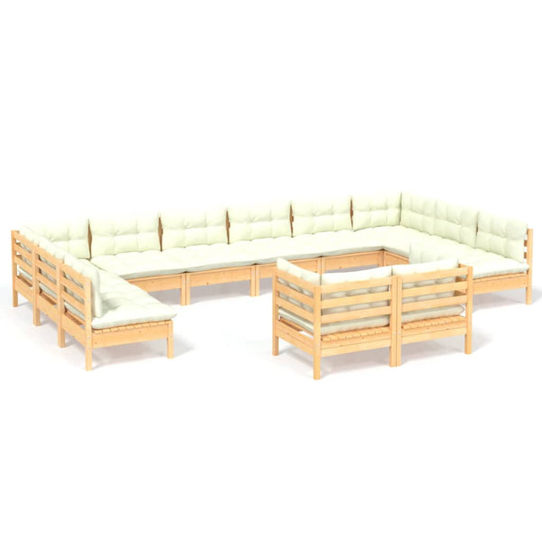 vidaXL 12-piece Garden Lounge Set with Cream Cushions Solid Pine Wood