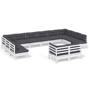 vidaXL 12-piece Garden Lounge Set with Cushions White Solid Pine Wood