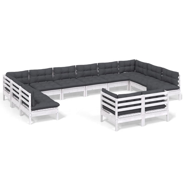 vidaXL 12-piece Garden Lounge Set with Cushions White Solid Pine Wood