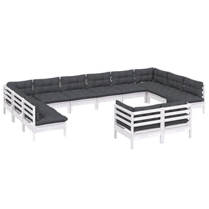 vidaXL 12-piece Garden Lounge Set with Cushions White Solid Pine Wood